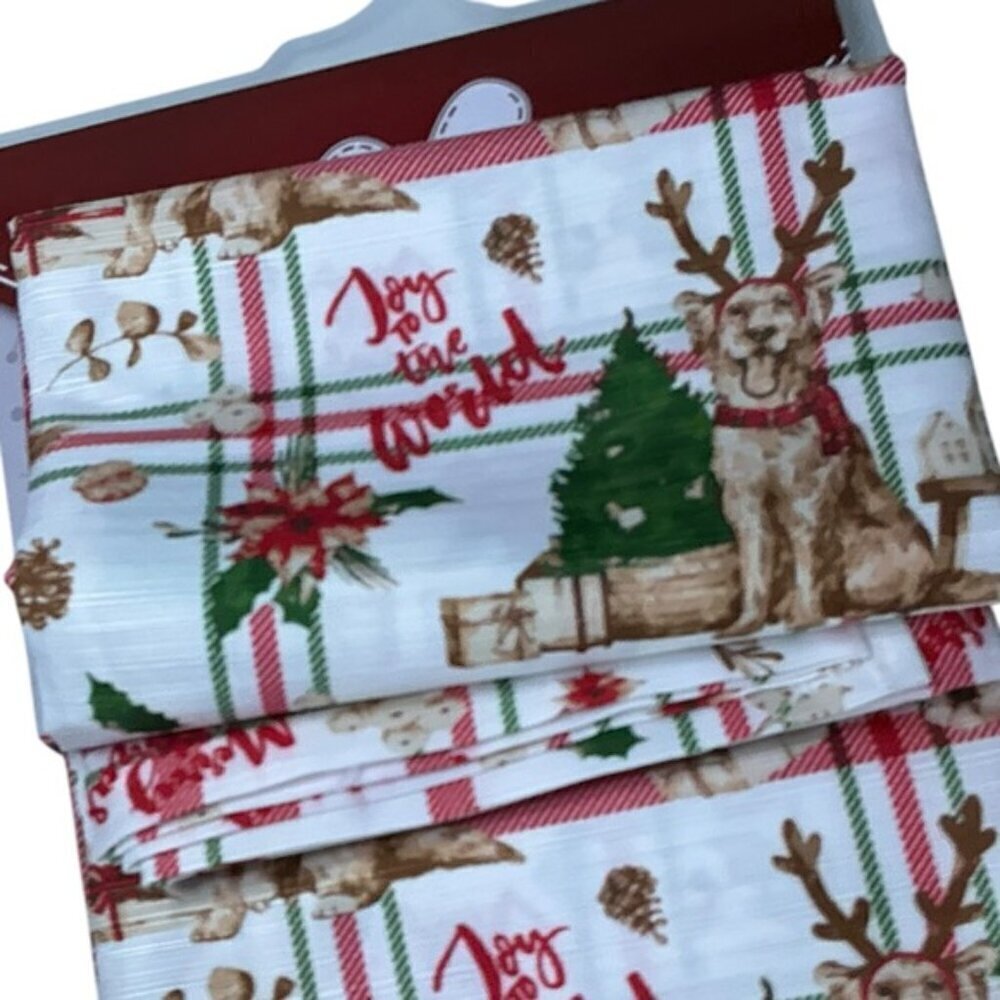 Christmas Shower Curtain Fabric Tartan Buffalo Plaid Dog Print Red White 70 x 72 - Picture 5 of 16